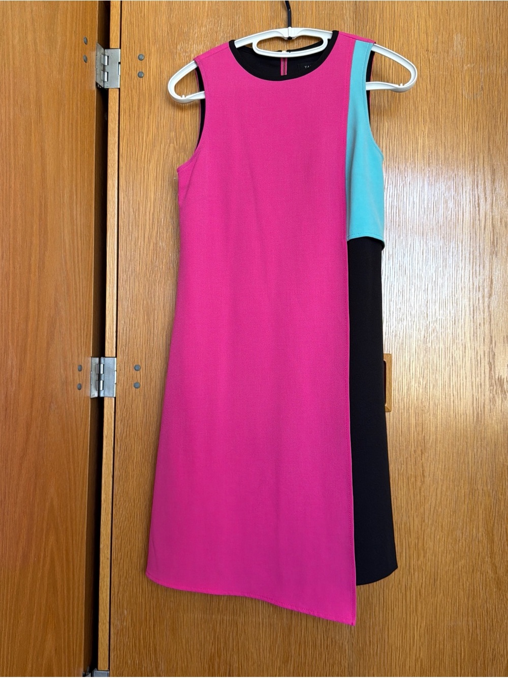Tahari Colorblock Shift Dress in Hot Pink, Aqua & Black